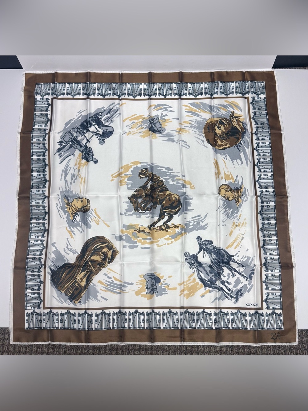 VNTG 21 Club NYC Silk Scarf Western Equestrian Cowboy Ray Strauss XXXXXI RARE